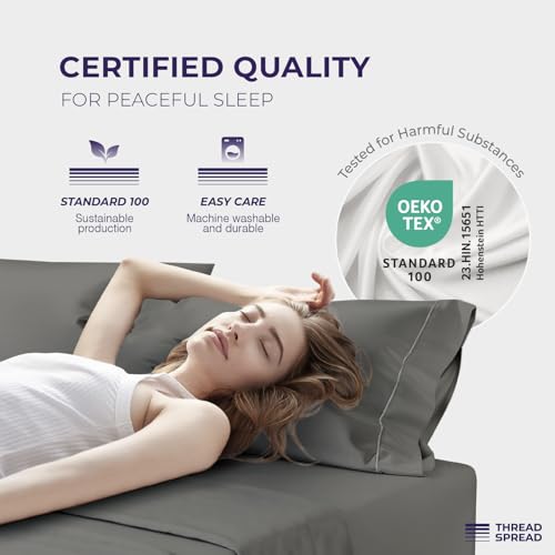 Image of THREAD SPREAD 100% Egyptian Cotton Pillow Cases Queen Size Set of 2 - Luxury 2000 Series Queen Pillow Cases (21 inch x 32 inch, Dark Grey), Soft Cooling Envelope Closure Hotel Like Egyptian Cotton Pillowcases