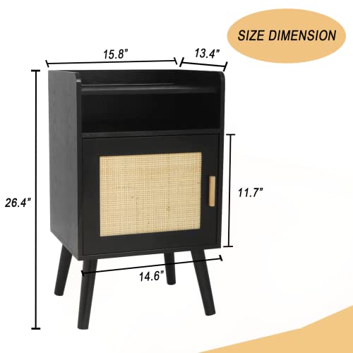 Awasen Mid Century Nightstand, Black Bed Side Table With Storage, Wood Boho Nightstand With Solid Wood Legs, For Bedroom,Living Room, Easy Assembly, Black Walnut #TOP1