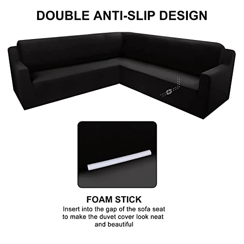 Universal Sofa Cover- Milk Silk Material Couch Cover, Soft And Elastic U Shaped Sectional Couch Covers, Fine Workmanship Sofa Covers, Suitable For L Shaped Sofa, Armrest Sofa, Corner Sofa（Black） #TOP3