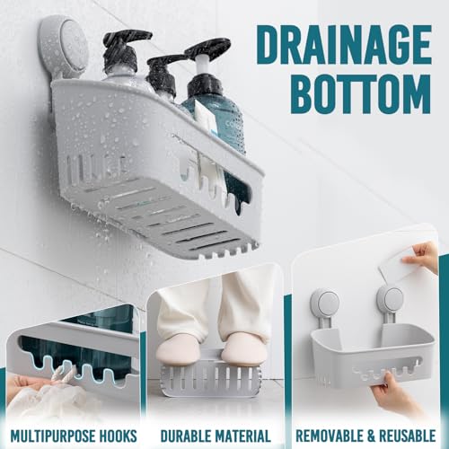 Image of TAILI Shower Caddy Suction Cup 2 Pack, Heavy Duty Bathroom Organizer, Removable Shelves for Inside Shower, Shampoo, Waterproof Suction Plastic Storage for Bathroom Accessories Holder, Gray