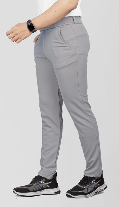 Image of MiraMichi Men's Slim Fit Formal Trousers - Crafted from Premium Lycra Blend Fabric, Solid Pattern, Ideal for Formal Occasions