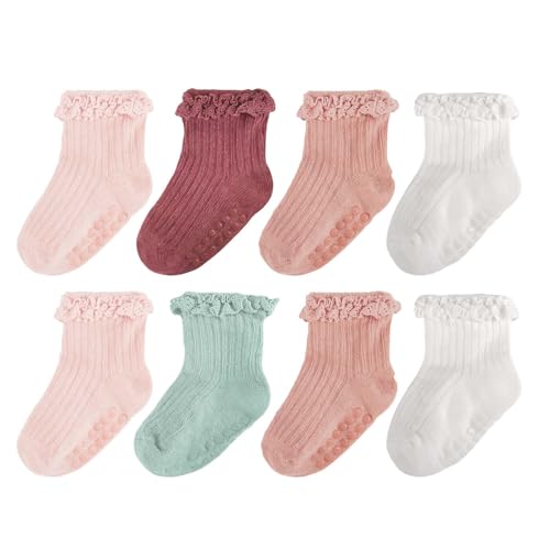 Image of MKYSZLT Baby Girl Ruffle Socks Non Slip Grip Socks Toddler Girls Cute Cotton Frilly Ankle Grippy Sock Newborn Infant Kids