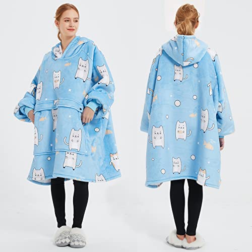 Image of KFUBUO Wearable Blanket Hoodie for Adults With Pocket Cat Oversized Hoodie | Sherpa, Cat Gifts for Cat lovers, Sweatshirt Blanket, Cat Hoodie Pouch, Cute Gifts for Women, Blanket Sweatshirt