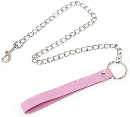 2.5' Choker Chain Leash with PVC Leather Handle for Neck Collar (Pink)