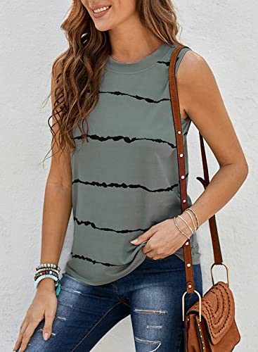 Ecrocoo Women's Tie Dye Striped Camisole Tank - Oversized Crewneck Soft Casual Blouse - Gray, M #TOP1