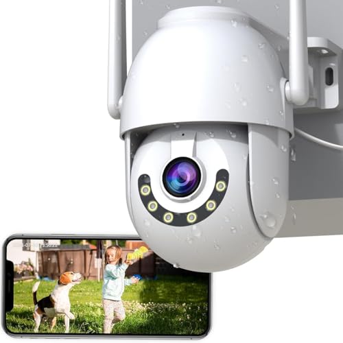 JOOAN Telecamera di sorveglianza esterna PTZ IP Camera HD2K 2.4G WLAN 360° telecamera per cani con app audio a 2 vie, monitoraggio esterno, allarme automatico sirena, archiviazione sicura e cloud