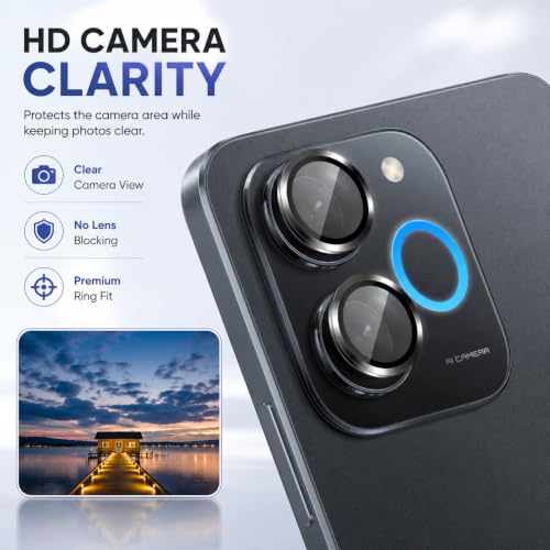 Image of FIRST MART Black Camera Ring Guard Protector for Realme P4 Lite | Tempered Glass with Metal Alloy Rings, HD Clear, Scratch Resistant, Case-Friendly | Pack of 1
