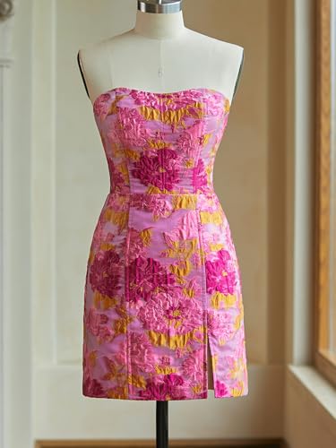 Strapless Homecoming Dresses for Teens Women 2025 Short Floral Mini Bodycon Prom Cocktail Party Gowns with Slit3