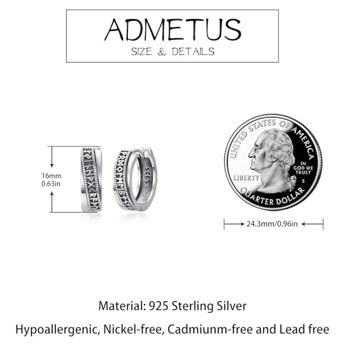 Pendientes de aro vikingos de plata de ley 925 unisex con grabado runas 2