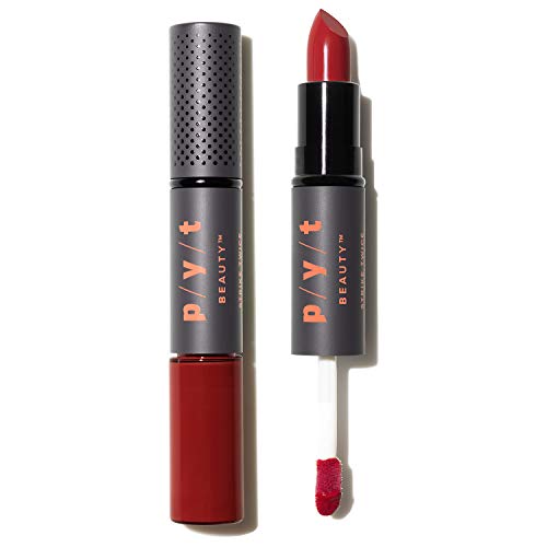 PYT BEAUTY Double Duty Lipstick + Lip Gloss, Neutral Red, Moisturizing, Hypoallergenic, Cruelty Free, Vegan, 1 Count