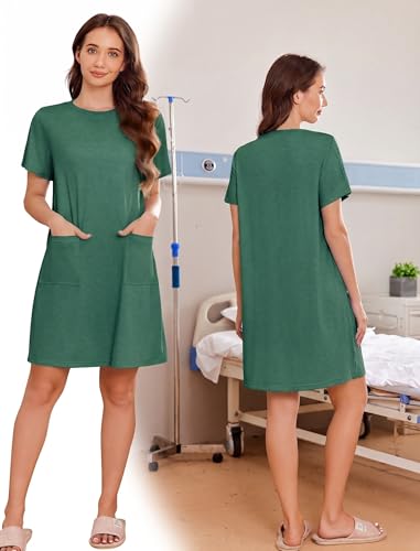 Image of Deyeek Women's Post Shoulder Surgery Hospital Gowns Tear Away Short Sleeve Full Open Side Snap Adaptive Clothing Nightgowns