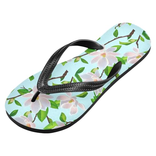 White Magnolia Branch Leaves Flip Flops for Beach Thong Sandals Anti-slip Lightweight Shower Shoes for Summer Outdoor Travel2