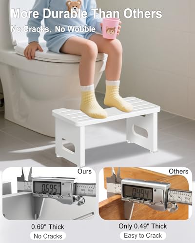 Image of Foldable Toilet Stool, 7.5 Inches Bamboo Toilet Stool Squat for Adults, Collapsible Poop Stool for Bathroom, Potty Step Stool with Non-Slip Strip (2Pack,White)