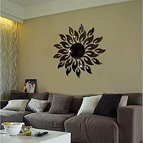 Wellstrong 3D Sunflower Wall Mirror Stickers Acrylic Mirror Style Removable Decal Vinyl Art Sun Wall Sticker For Bedroom Living Room Children Room Office Tv Background Home Decoration #TOP1