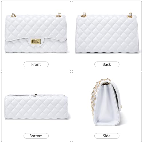 Image of Quilted Leather Crossbody Bags for Women Trendy Ladies Shoulder Purse Satchel HandBag with Chain Strap