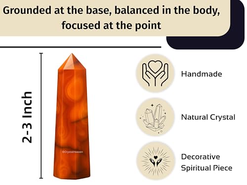 Image of Crystal Heaven Carnelian Crystal Tower Obelisk Point For Chakra, Healing And Balancing - AAA Grade Original Certified Gemstone Agate For Reiki Meditation Yoga Spiritual (2-3 Inches)