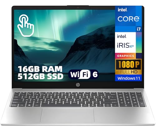 HP 15.6" FHD Touchscreen Business Laptop, Intel Core i7-1355U, 16GB DDR4 RAM, 512GB SSD, Windows 11 Home, Copilot Ready, Wi-Fi 6, Lightweight Notebook for Office and Remote Work
