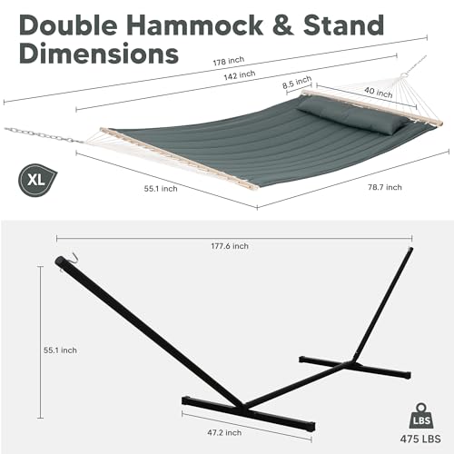 Image of SUNCREAT Standing Hammock with 15 ft Stand, Hammocks for Outside, Gray Green