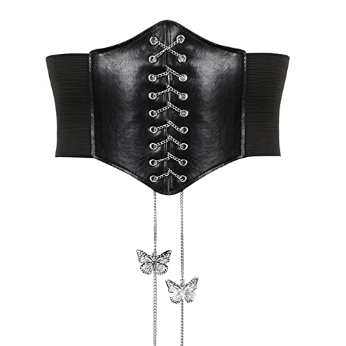 Cinturón de Corsé Negro, Vendaje Vintage Ajustable para Mujer, Corsé de Elasticidad con Diseño de Cadena de Mariposas para Decoración Corsetto Nero