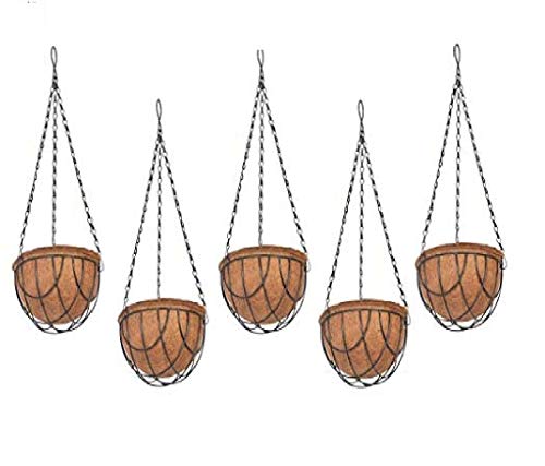 COIR GARDEN Water Hanging Basket 10 INCH 5 Pieces – Coco Gardening POTS with Stand – Flower POTS Hanger Garden Decoration Indoor and Outdoor