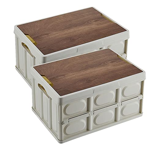 Collapsible Storage Box, 2 Pack Camping Folding Bin Crates, Plastic Stack Foldable Organizer for Home, Car Boot, Shopping, Transport Reusable