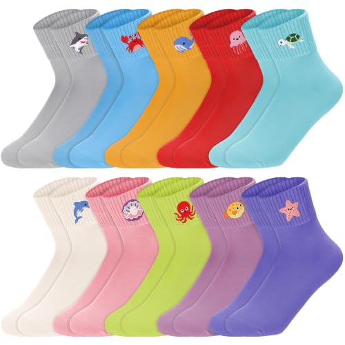 Image of Eurzom 10 Pairs Socks Womens Crew Elastic Ankle Length Cotton Socks Aesthetic Cute Lightweight Low Cut Gifts for Women