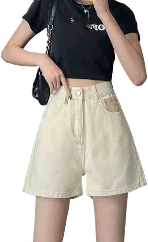Wide Women's High Waist Denim Shorts Korean Style Classic Summer Female Short Pants
