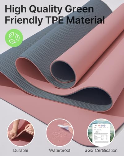 Image of Yoga Mat,Non-Slip TPE Exercise Mat(1 /4 Inch) for Pilates, Fitness & Barefoot Workouts, Home Gym Studio with Strap & Bag