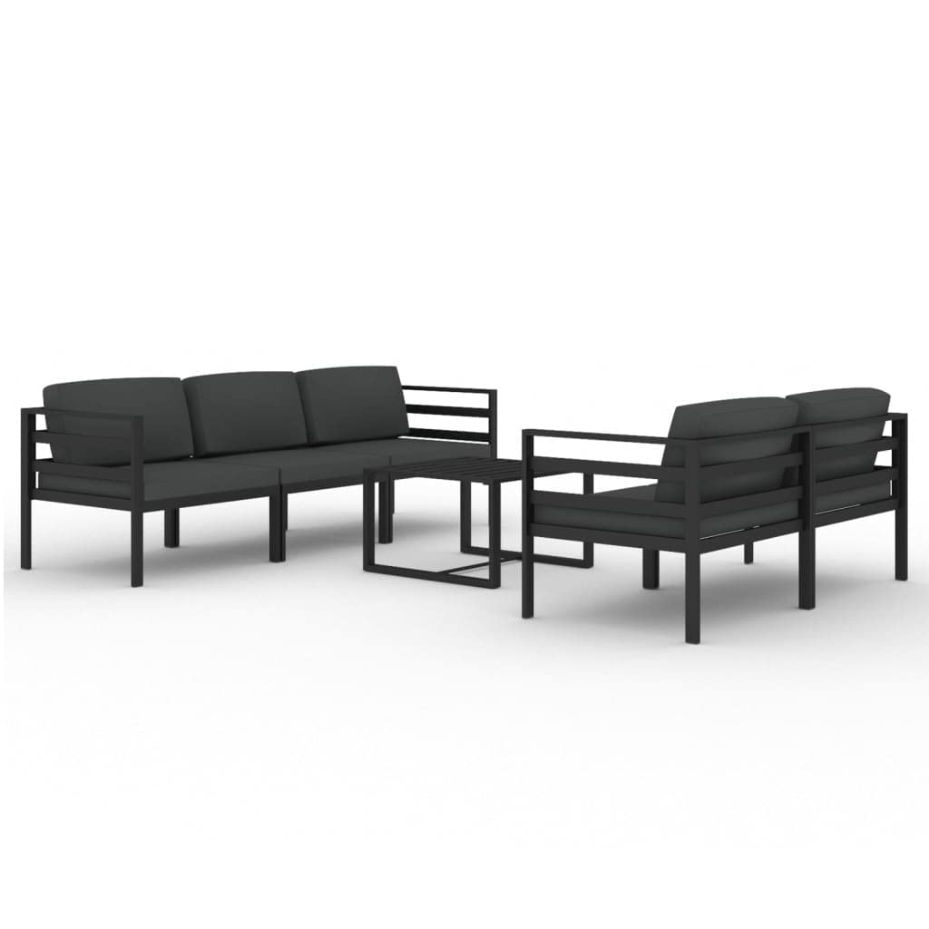 6-częściowy zestaw wypoczynkowy ogrodowy, aluminiowa antracytowa, modułowa sofa outdoorowa na taras i balkon, odporny na warunki atmosferyczne meble patio z wygodnymi poduszkami, nowoczesny
