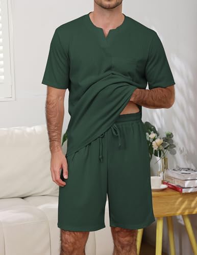 Image of JiniGolla Mens Pajamas Set Soft Short Sleeve Top and Pant Loungewear Sets 2 Piece Pjs with Pockets