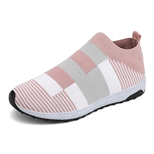 LLTMALL Women's Slip on Mesh Sneakers Workout Weight Training Shoes Pink 5