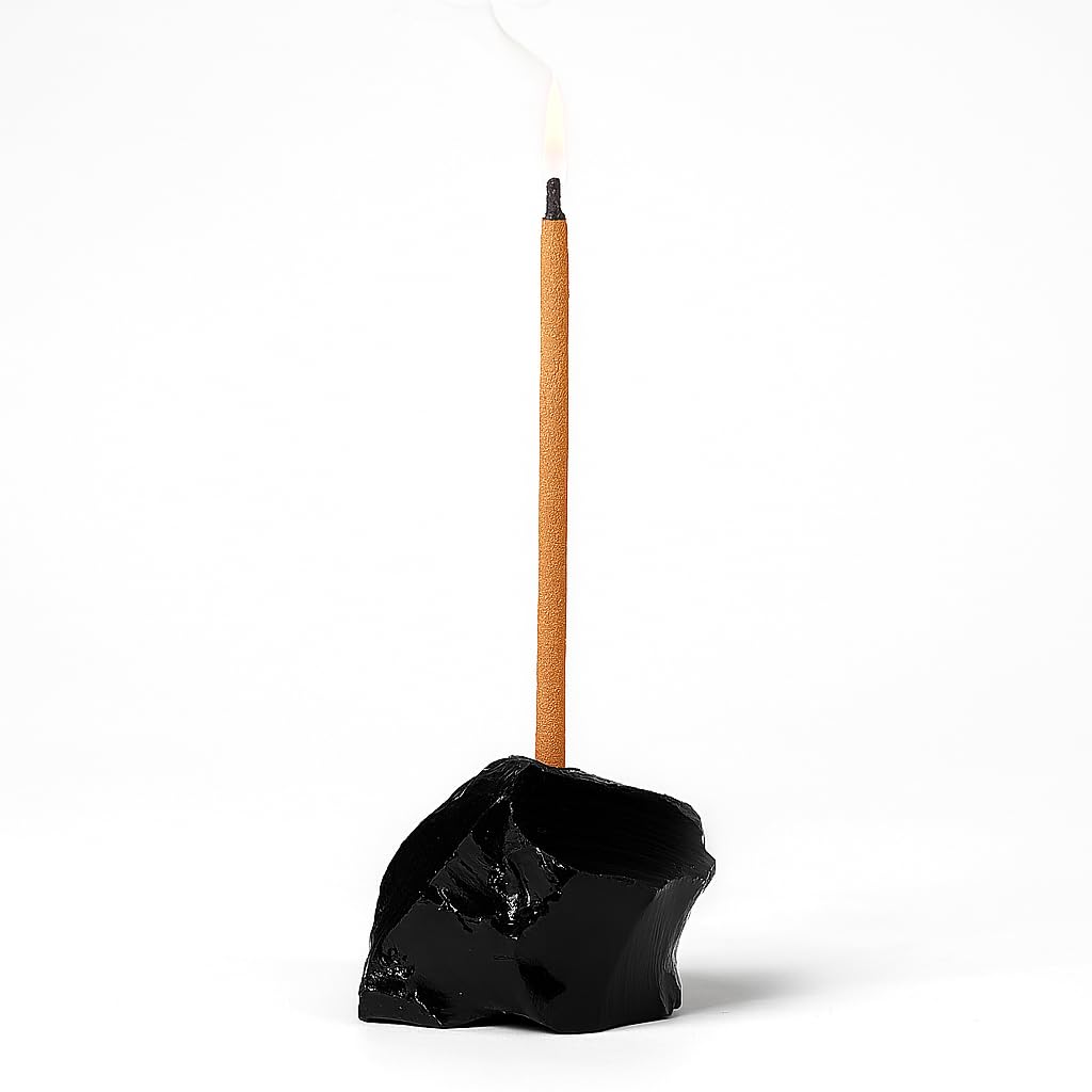 Urban Nest Natural Crystal Incense Holder, Decorative Healing Stone for Meditation, Energy Cleansing, Emotional Healing, Spiritual Growth & Home Decor (3-5cm, Obsidian)