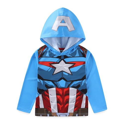 Marvel Avengers Captain America Boys Long Sleeve Hooded Shirt for Big Kids2