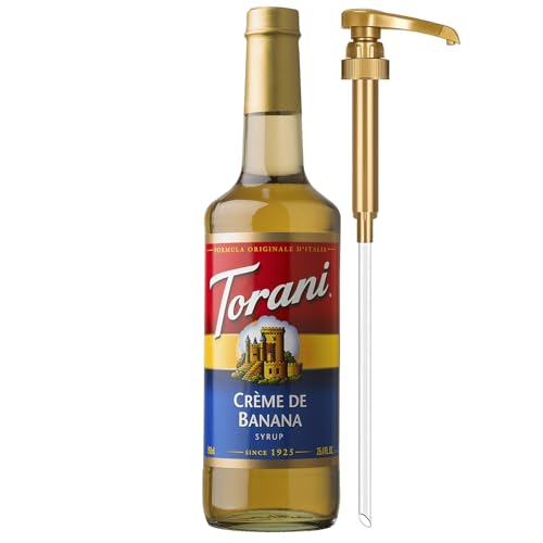 Torani Crème de Banana Syrup for Drinks & Desserts, Glass Bottle with Pump Included, 25.4 Fl Oz
