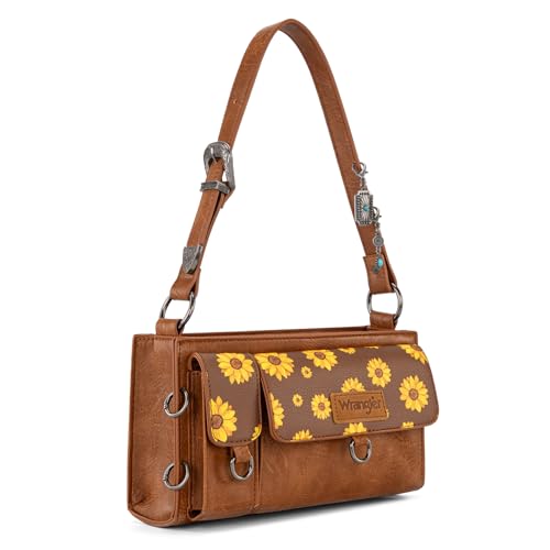 Wrangler Small Shoulder Bag Y2K Purse Cute Western Purses for Women Mini Handbags with Detachable Charms Sunflower WG-HB-300-523-3-BR