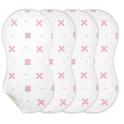 2 Pack Baby Burp Cloths, Soft Absorbent Burping Cloths for Babies, Cotton Milk Spit Up Rags, Large Size for Newborns, Baby Boys and Girls (Soft Square Print)3