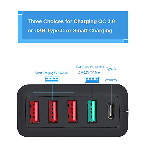 Andoer USB Quick Charge 3.0 5 portas 6A Adaptador de carregador de mesa USB Hub Multi porta USB carr