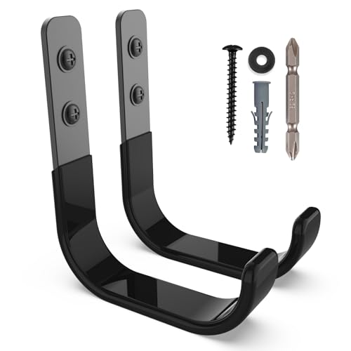 SunVFaFa Robuste Garagenhaken, schwerlast Wandhaken, J Garage Haken zum Aufhängen, Stahl-Wandhalterung Werkstatt Organizer für Aufbewahrung, Leiter, Werkzeuge, Gartengeräte (2 Stück,10cm, 22kg)