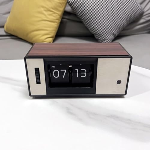OPPWONG Retro Flip Clock - Vintage Mechanical Desk Clock, Battery Powered, Internal Gear Operated for Home Office Living Room Decor, 6.5x3.0in