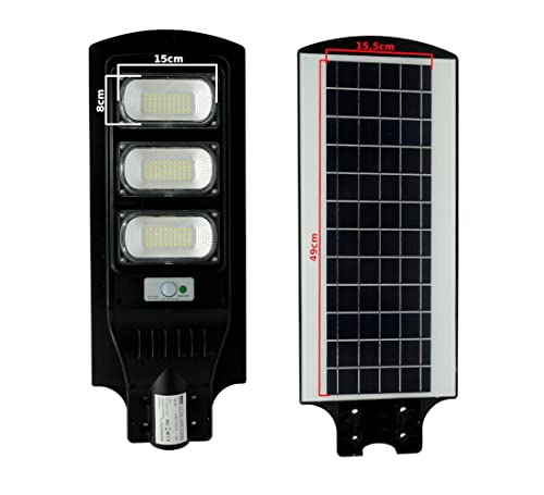 BASS POLSKA Lámpara solar Amplio rango de iluminación Instalación y uso sencillos Iluminación exterior para la caseta del jardín Farola de 24 LED con sensor de movimiento y mando a distancia 120W Cover