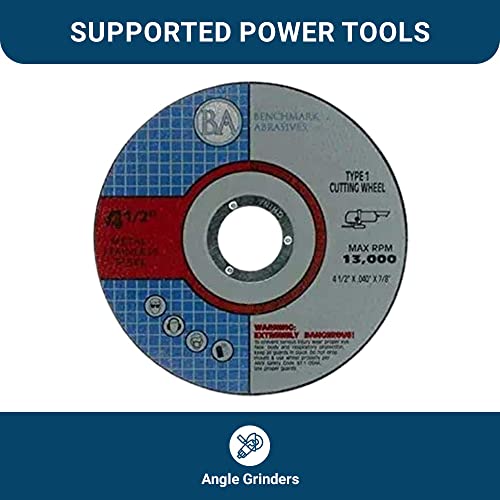 Benchmark Abrasives 4-1/2" Aluminum Oxide Quality Thin Cut Off Wheel For Metal And Stainless Steel 7/8" Arbor, Fiberglass Iron Cutting Wheel Use With Grinder - 50 Pack #TOP5