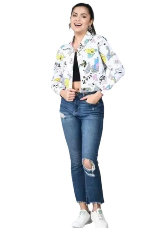 Women’s White Printed Denim Casual Full Sleeve Jacket-picture-42