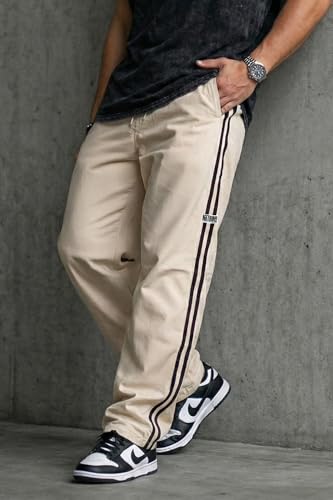 Image of Veirdo Cotton Terry Side Striped Oversized Loose Fit Knitted Cargo for Men (Colors: Beige & Olive)