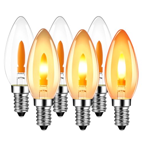 ANWIO Flicker Flame Light Bulb 1W=3W, NonDimmable Flame Tip 1800K Warm Light Orange Glow Bulbs Crystal Clear Candle Bulb for E12 Chandelier Base (Clear, c35e12(6pack))