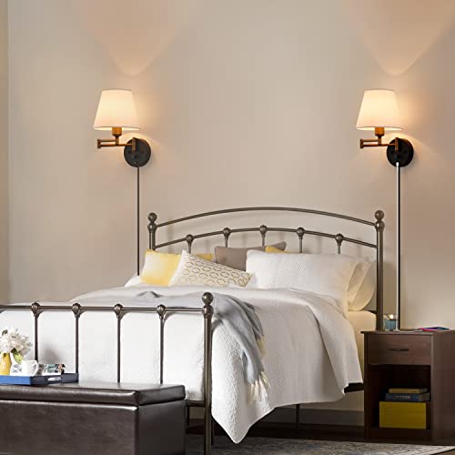 Pullcu Swing Arm Wall Lamp, Bedside Wall Lamp With Dimmable Switch And Usb Charging Port, Indoor Plug In Wall Sconces, Suitable Forbedroome,Living Room, Reading #TOP6