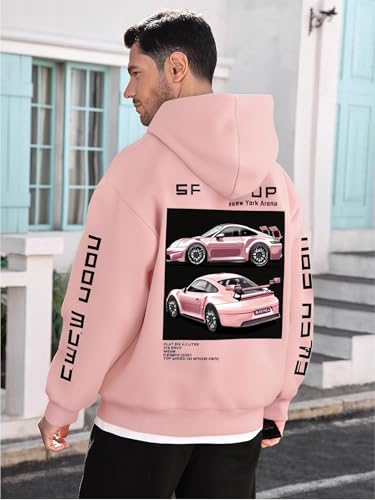 WDIRARA Men's Graphic Print Drop Shoulder Zipper Hoodies Long Sleeve Sweatshirts with Pockets2