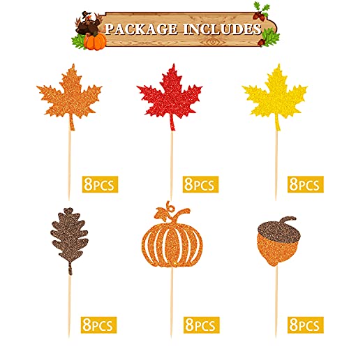 48 Pcs Thanksgiving Cupcake Toppers Fall Cupcake Toppers Thanksgiving Cake Decorations Happy Thanksgiving Cake Topper Leaf Cupcake Topper #TOP5