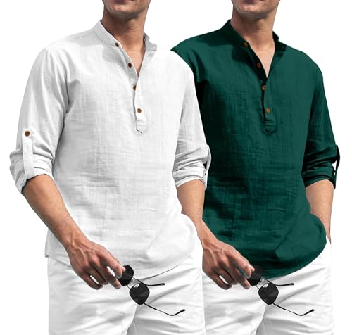 Image of Zombom Combo of Men's Solid Cotton Polyester Blend Full Sleeve Straight Kurta Shirt (Pack of 2)