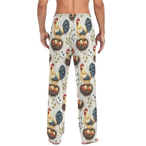 Domestic Hens Roosters Breeds Pajama Pants Colorful Chickens Men's Pajama Bottoms Lounge Sleepwear PJs Sleep Pants M2