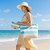 Vavabox Large Beach Bag with Zip and Pockets, Personalized Gifts for Women, Water-resistant Foldable Initial Beach Tote Bag Set for Travel Swimming Pool #1